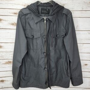 Quik Silver Zippered Button Up Jacket With Hoodie Size Medium
